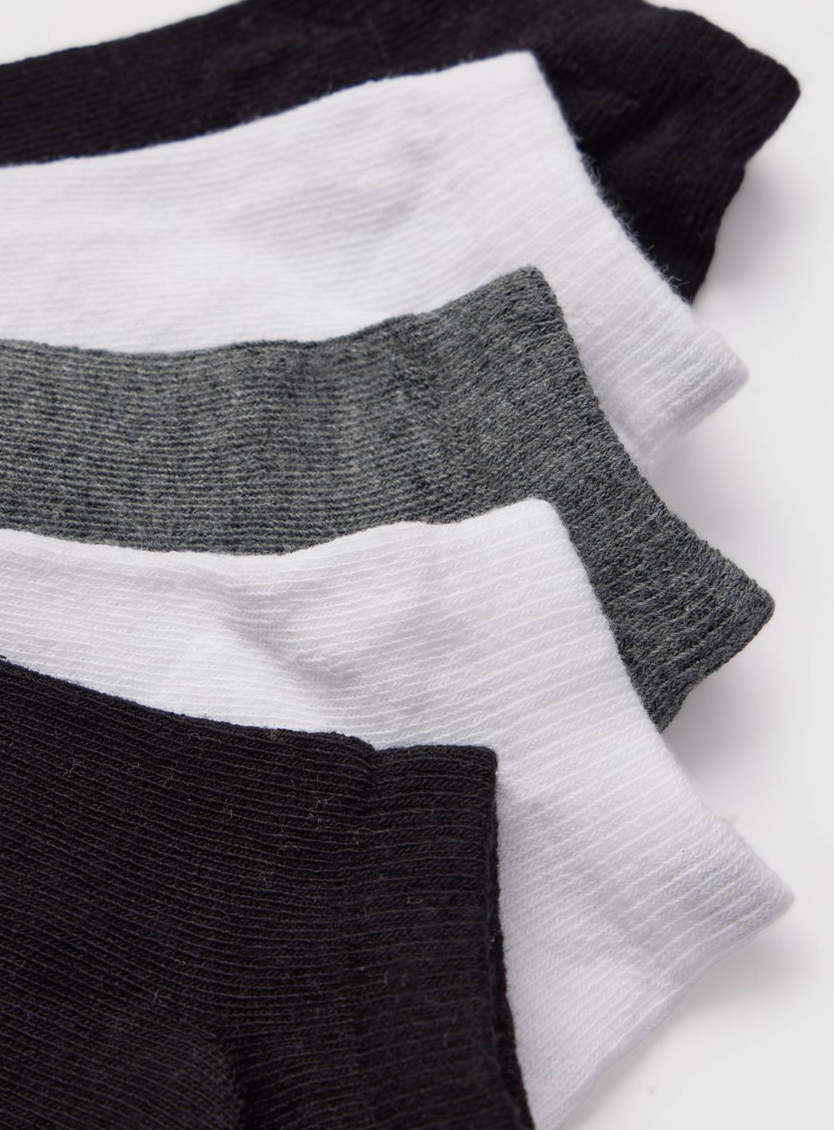 Grey, White & Black Unisex Trainer Socks 5 Pack 9-12 - Image 2